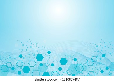 Science network pattern, connecting lines and dots. Technology hexagons structure or molecular connect elements.