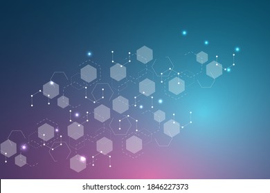 Science network pattern, connecting lines and dots. Technology hexagons structure or molecular connect elements.