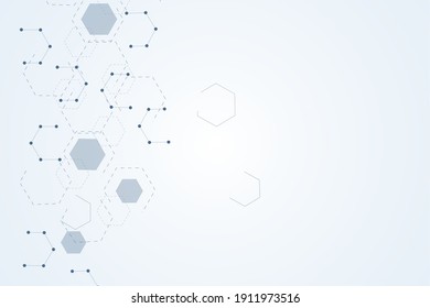 Science network pattern, connecting lines and dots. Technology hexagons structure or molecular connect elements.