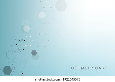 Science Network Pattern, Connecting Lines And Dots. Technology Hexagons Structure Or Molecular Connect Elements