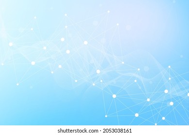 Science network pattern, connecting lines and dots. Technology hexagons structure or molecular connect elements