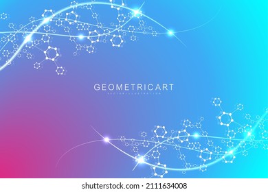 Science network pattern, connecting lines and dots. Technology hexagons structure or molecular connect elements.