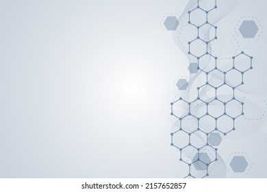 Science network pattern, connecting lines and dots. Technology hexagons structure or molecular connect elements.