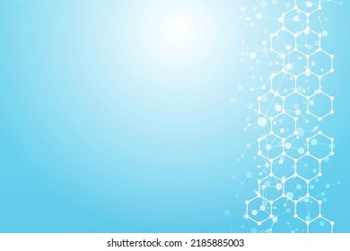 Science network pattern, connecting lines and dots. Technology hexagons structure or molecular connect elements