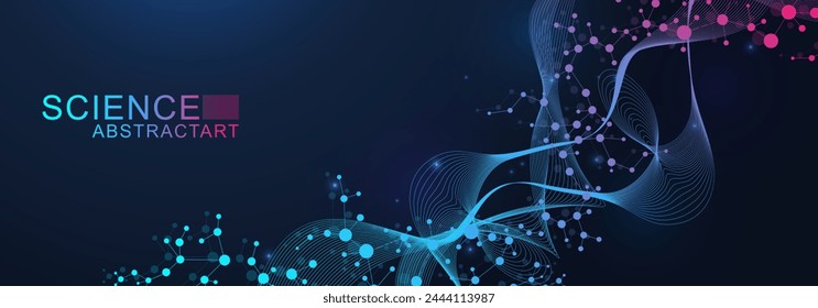 Science network pattern, connecting lines and dots. Technology hexagons structure or molecular connect elements.
