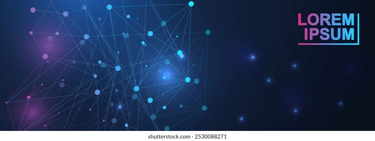Science network pattern, connecting lines and dots. Technology hexagons structure or molecular connect elements.