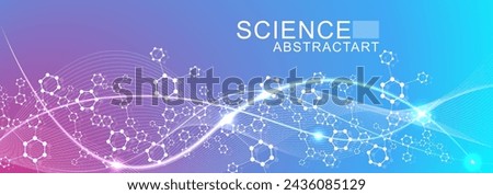 Science network pattern, connecting lines and dots. Technology hexagons structure or molecular connect elements.