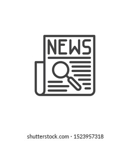 Science news headline line icon. linear style sign for mobile concept and web design. Newspaper with magnifying glass outline vector icon. Symbol, logo illustration. Vector graphics