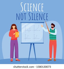 Science not silence social media post mockup. Math lesson. Professor and student. Advertising web banner design template. Social media booster. Promotion poster, print ads with flat illustrations