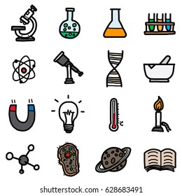 science objects, icons set / cartoon vector and illustration, hand drawn style, isolated on white background.