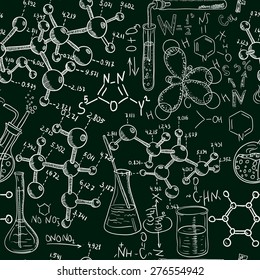 Science old chemistry laboratory seamless pattern. Vintage vector background  sketchy style