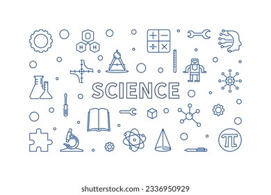 Science outline STEM concept banner. Vector horizontal Illustration