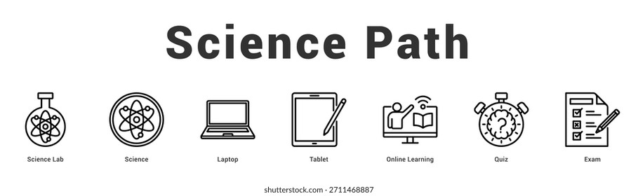 Ciencia Path Ilustración de Anuncio de Web moderno y limpio con iconos temáticos para la comunicación visual