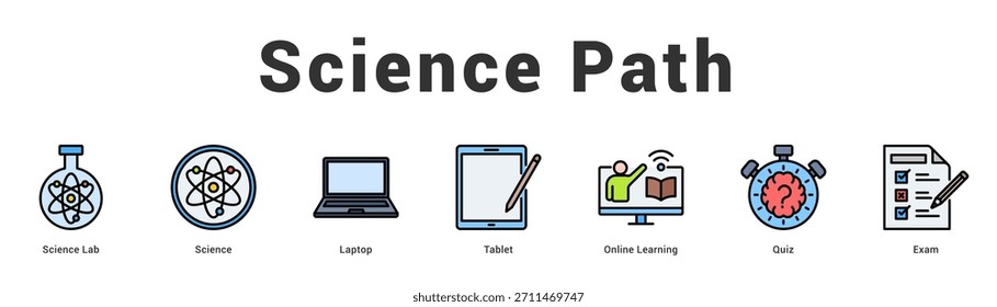 Ciencia Path Ilustración de Anuncio de Web moderno y limpio con iconos temáticos para la comunicación visual