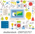 Science Physics Chemistry Flat Line. Vector Illustration of Solid Colorful and Outline Education Objects. Mechanics and Optics Sign.
 