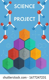 Diseño de afiches científicos con estructura molecular e icono de contorno.