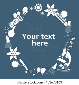 Science poster hand drawn. Doodle background vector. Sketch elements. Laboratory instruments and chemical formula backdrop