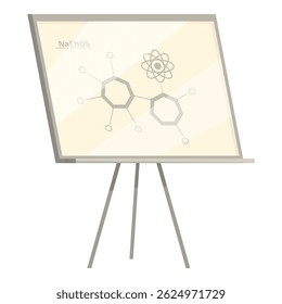 Apresentação científica no quadro branco explicando com uma fórmula química a composição dos nachos