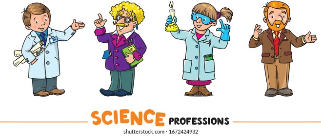 Science professions Vector funny characters set