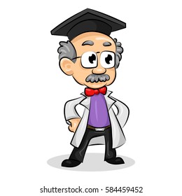 science professor in white coat and academic hat