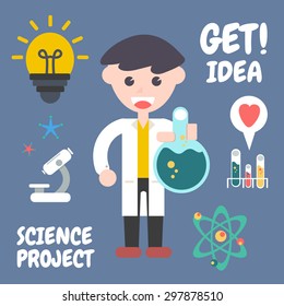 Science Project - Get Idea , Flat Design Elements. Vector Illustration.