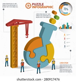 Science puzzle info graphic design,three dimension,clean vector