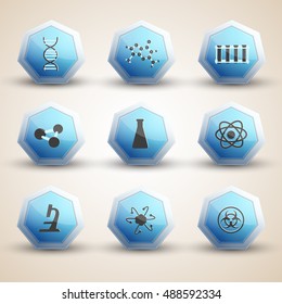 Science realistic icons set with molecules and cells isolated vector illustration