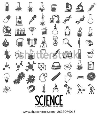 Science Related Doodle vector icon set. Drawing sketch illustration hand drawn line.