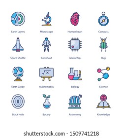 Science Related Flat Colored Line Icons - Editable