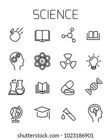 Science related vector icon set. Well-crafted sign in thin line style with editable stroke. Vector symbols isolated on a white background. Simple pictograms.