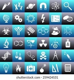 Science related vector icons collection in squares