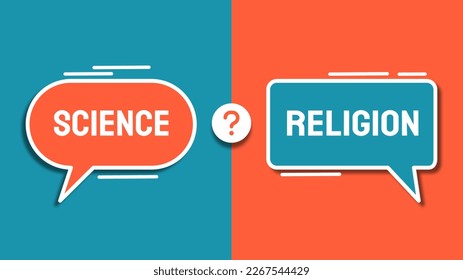 science religion relationship between belief in God faith and reality evidence and proof evolution or creationism road sign arrow