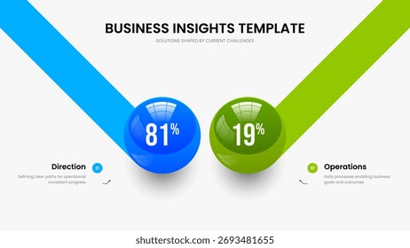 Science Report 2 Element Diagram Presentation Layout. Minimal Proposal Slideshow Template Vector Illustration. Simple Strategy Two Option Infographic Slide Design.