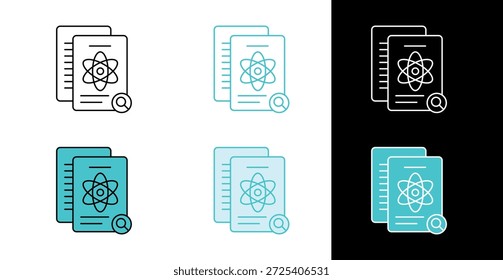 Documentos de informe de Ciencia con ícono de molécula para datos de química en estilo de línea y relleno