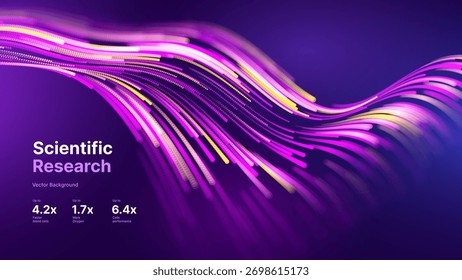 Science Research AI Dots Data Flow Particles Background. Digital Neural Network. Concept of Artificial Intelligence Technology, Machine Learning. Digital Communication. Vector Illustration.