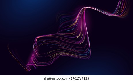 Investigación de Ciencia AI Dots Data Flow Particles Background. Red neuronal digital. Concepto de Tecnología de Inteligencia Artificial, Aprendizaje Automático. Comunicación digital. Ilustración vectorial.