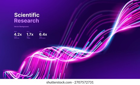 Wissenschaft Forschung AI Dots Datenfluss Partikel Hintergrund. Digitales neuronales Netzwerk. Konzept der künstlichen Intelligenz Technologie, Maschinelles Lernen. Digitale Kommunikation. Vektorgrafik.