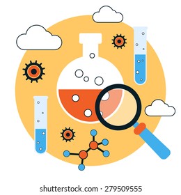 Science research and analysis vector concept. Flat design style web elements collection.