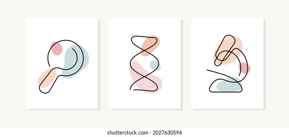 Science research cards. One line vector illustration.