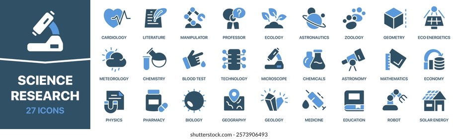 Science and research colored signed icon collection. Education, professor, astronomy, technology, biology icons. UI icon set. Colored icons pack. Vector illustration EPS10