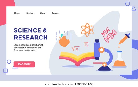 science research concept campaign for web website home homepage landing page template banner with flat style vector illustration design