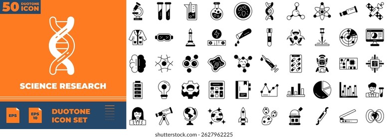 Science Research Duotone Editable Icons set. Vector illustration in modern thin duotone style of duotone icons: science, chemistry, research, etc