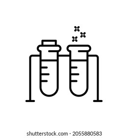 Science research experiment lab line icon. Biology chemistry flasks sign, medical tube equipment. Vector illustration