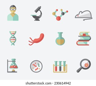 Science And Research Icons, Flat Design, Light Background