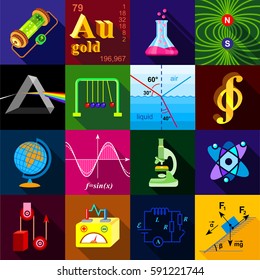 Science research icons set. Flat illustration of 16 science research vector icons for web