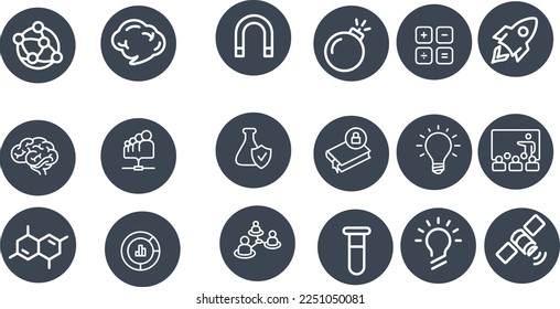 Diseño vectorial de conjuntos de iconos de ciencia e investigación