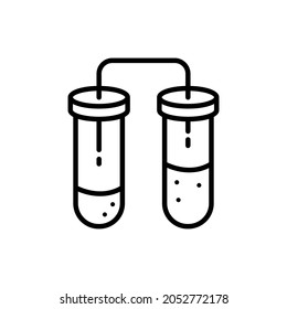 Science research lab experiment icon. Medical biology line equipment, chemistry flasks sign. Vector illustration