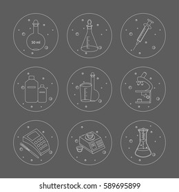 Science research lab icons. Clinical lab icons. Vector illustration.