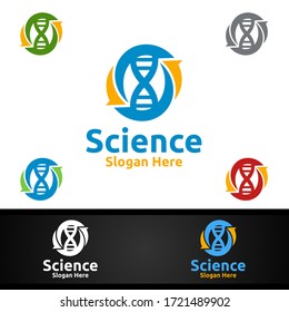 Logotipo del laboratorio de ciencia e investigación para el concepto de microbiología, biotecnología, química o diseño educativo