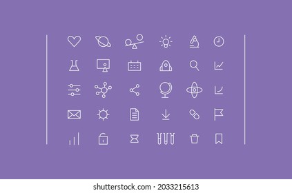 Science, research and laboratory outline icons